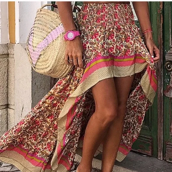 HP! Boho Pink & Red Floral High Low Maxi Skirt - Picture 3 of 9
